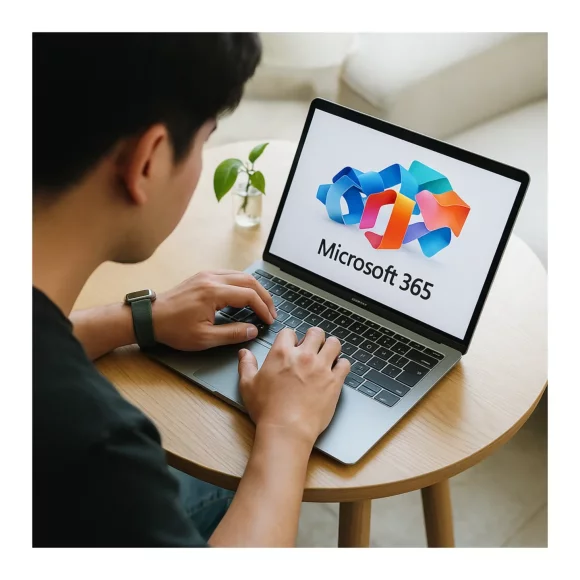 Homme utilisant un ordinateur avec microsoft 365